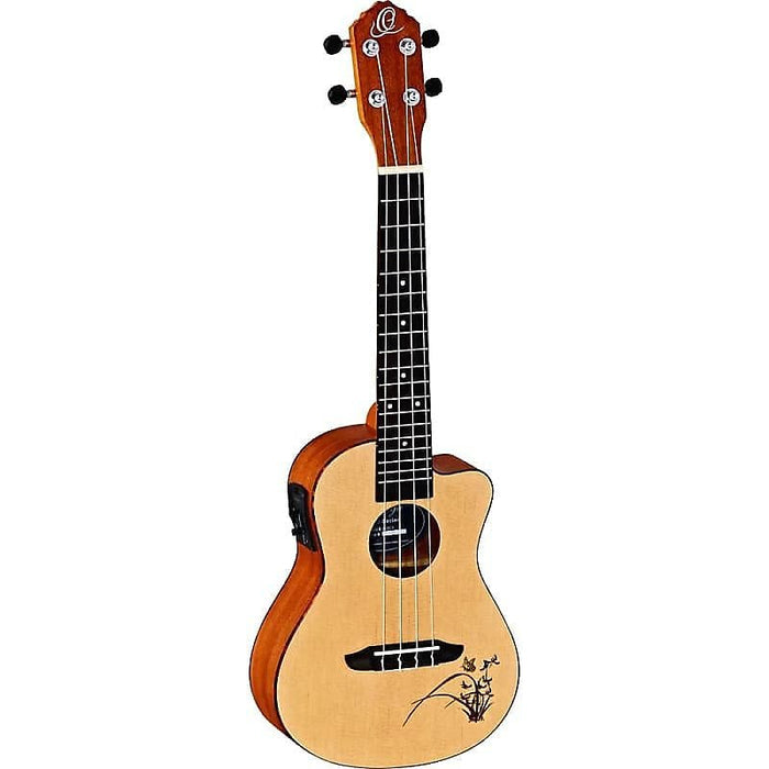 Ortega Guitars RU5CE Bonfire Series Concert Ukulele w/ Laser Engraved Butterfly