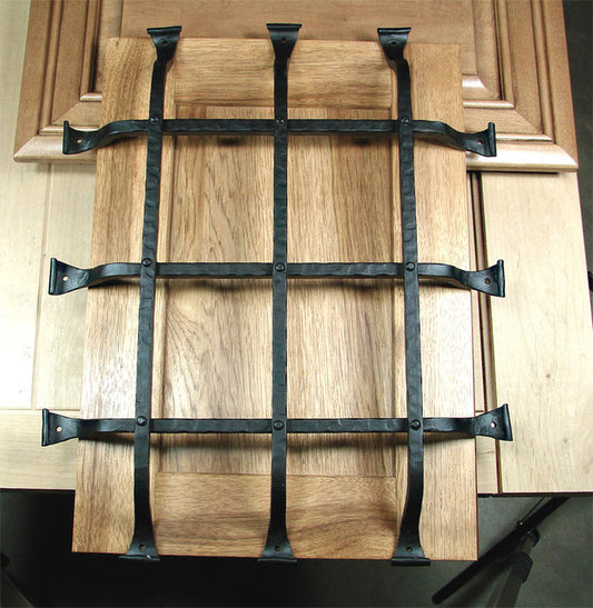 Premium Curled Tip Speakeasy Grille  - Size: 16" x 20"  6 Bars, Black Powder Coat finish - Wild West Hardware
