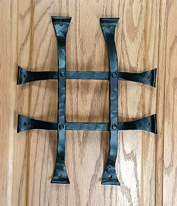 Premium Curled Tip Speakeasy Grille  - Size: 8" x 10" - 4 Bars, Black Powder Coat finish - Wild West Hardware