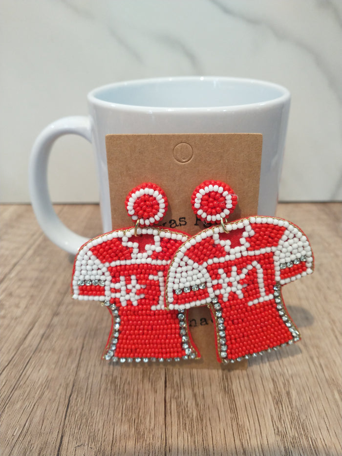 Red and White #1 Fan Jersey Earrings