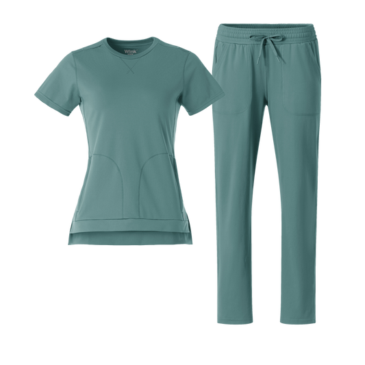 RENEW Knit Crew Neck and Wide Leg Scrub Set | Vintage Teal