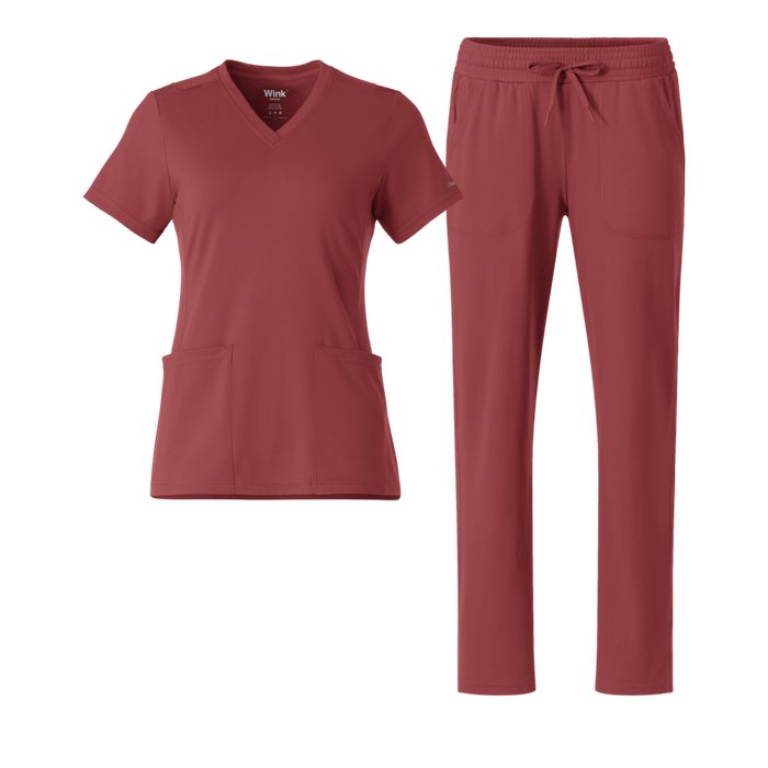 RENEW Knit V-Neck and Wide Leg Scrub Set | Ruby