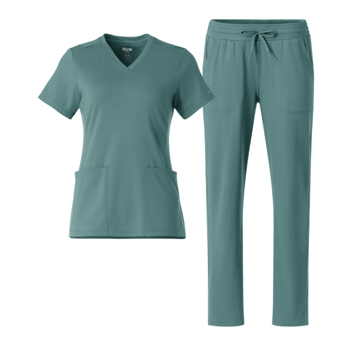 RENEW Knit V-Neck and Wide Leg Scrub Set | Vintage Teal
