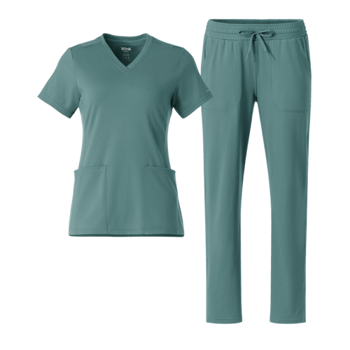 RENEW Knit V-Neck and Wide Leg Scrub Set | Vintage Teal