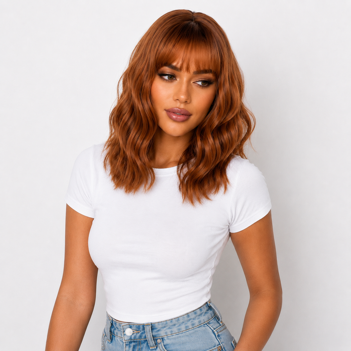 "Robin" - Short Auburn Body Wave Wig with Bangs