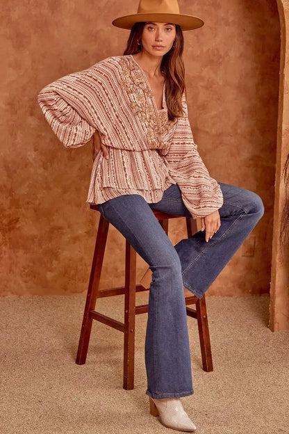 Rust Long Sleeves Woven Top