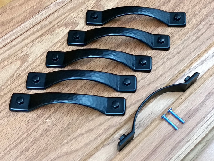 Rustic Hammered Drawer Pull, Matte Black finish - Wild West Hardware