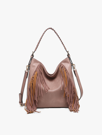 Sav Distressed Hobo Bag w/ Fringe Detail