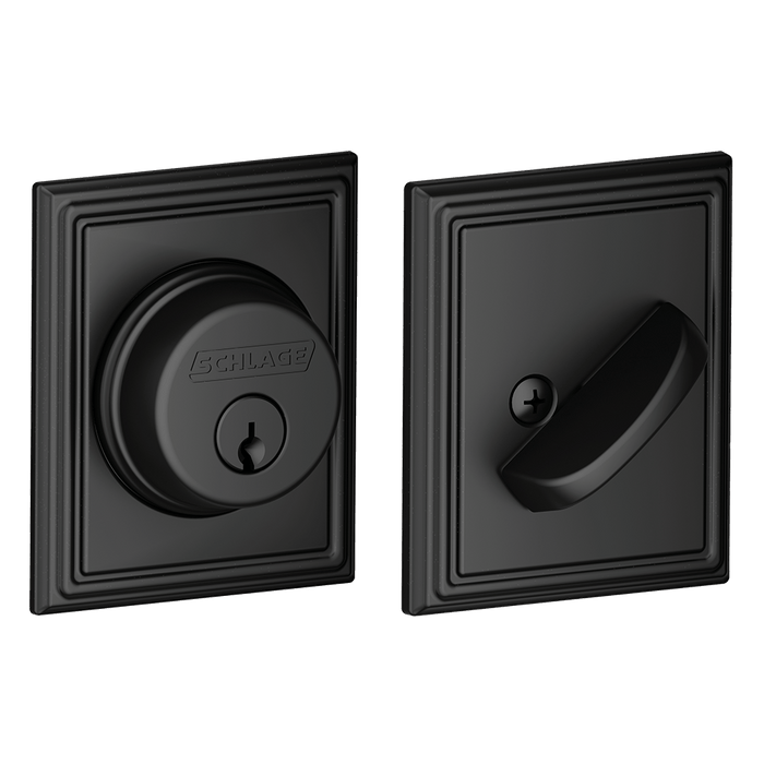 Schlage Residential Deadbolt - Single Cylinder - Addison Trim - Matte Black Finish - Sold Individually