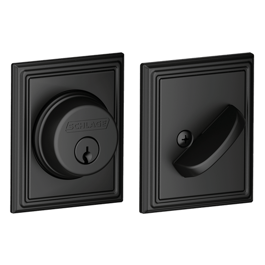 Schlage Residential Deadbolt - Single Cylinder - Addison Trim - Matte Black Finish - Sold Individually