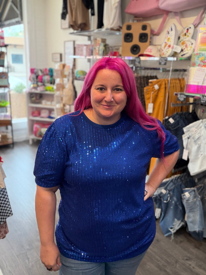 Sequin Half Sleeve Top - Royal Blue