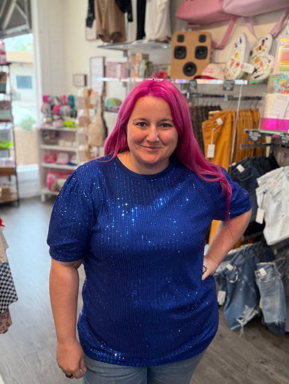 Sequin Half Sleeve Top - Royal Blue