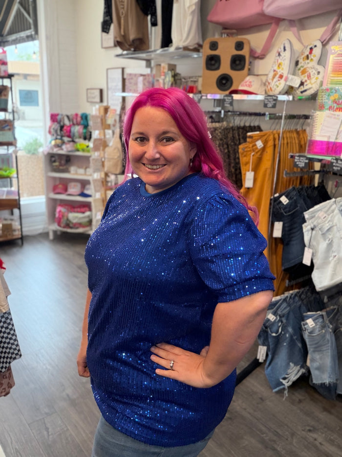 Sequin Half Sleeve Top - Royal Blue