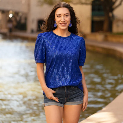 Sequin Half Sleeve Top - Royal Blue