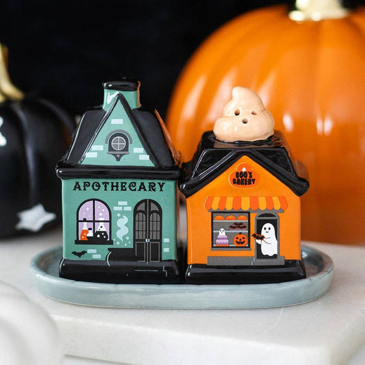 Spooky Street Halloween House Salt and Pepper Shakers