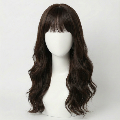 "Tasha" - Long Dark Chocolate Brown Wig with Bangs