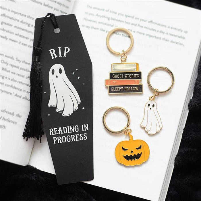 The Haunted Library Book Stack Gothic Halloween Keyring