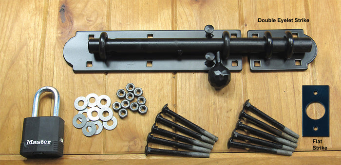 The "LOCKDOWN" Heavy Duty  Slide Bolt - double eyelet - with Lock - Wild West Hardware