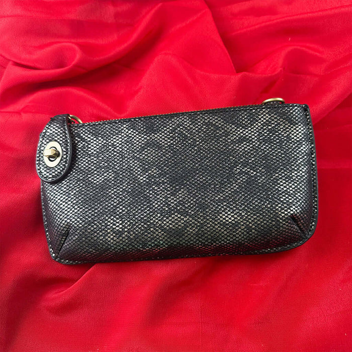 Vegan Clutch Bag -Python Cross Body Wristlet - Black