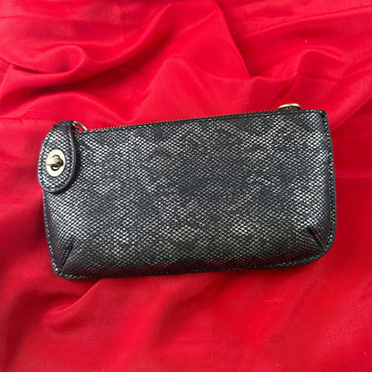 Vegan Clutch Bag -Python Cross Body Wristlet - Black